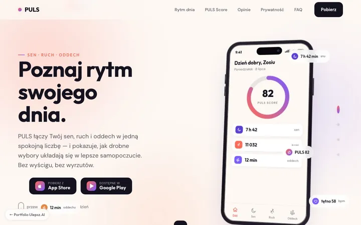 Podgląd strony: PULS — Aplikacja lifestyle / health