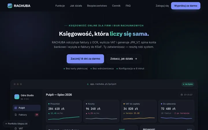 Podgląd strony: Rachuba — SaaS / fintech